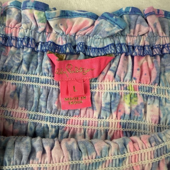 Lilly Pulitzer Strapless Tube Top Womens Size Large Blue Pink Multi Color Ruffle - Picture 3 of 7